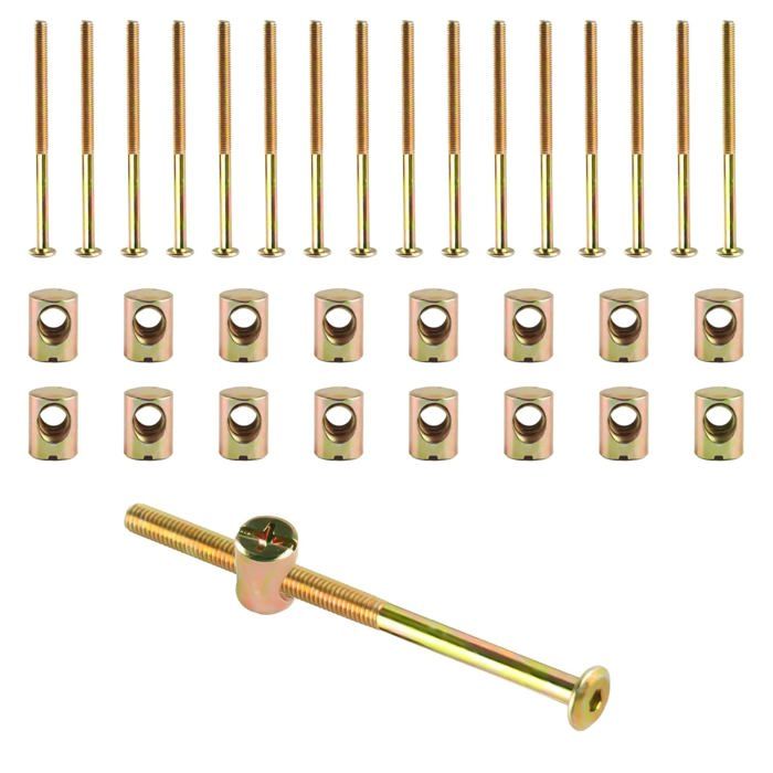 Lot de 16 boulons et écrous M6 pour meubles vis à tête hexagonale et écrous à tête cylindrique pour berceaux tête de lit (80 mm)