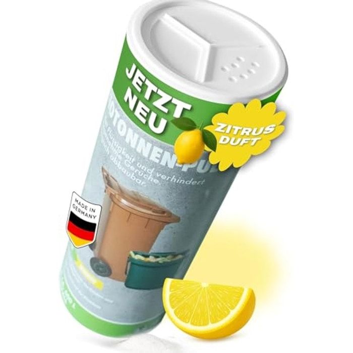Biotonnen Poudre parfumée au citron contre les asticots et les odeurs 500 g pour poubelle biologique seau à compost poubelle