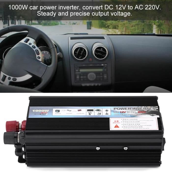 300W Aluminium Noir WZTO Convertisseur 1000W DC 12V vers AC 220V Voiture Transformateur Onduleur de Tension Voiture Onde sinuso/ïdale Puissance De Voiture Inverter pour Voiture Bateau Camper