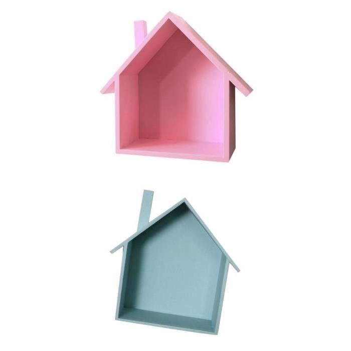 Étagère Murale - TISHITA - Bois - 2pcs - Rose et Bleu - 24x19x9 cm