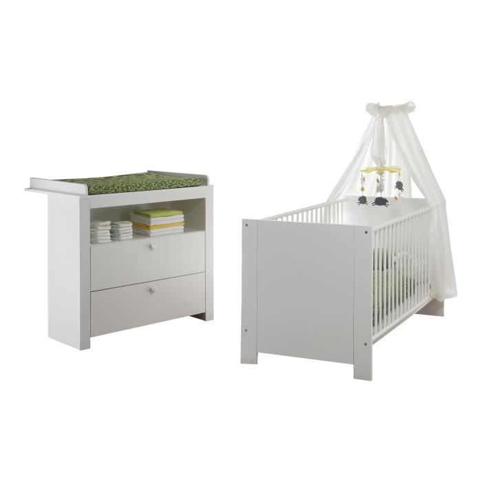 Olja Ensemble de meubles pour enfants, lit bébé et commode à langer, blanc.
