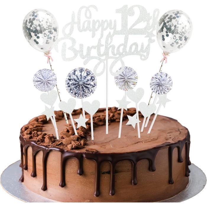Décoration Argentée pour gâteau Happy Birthday