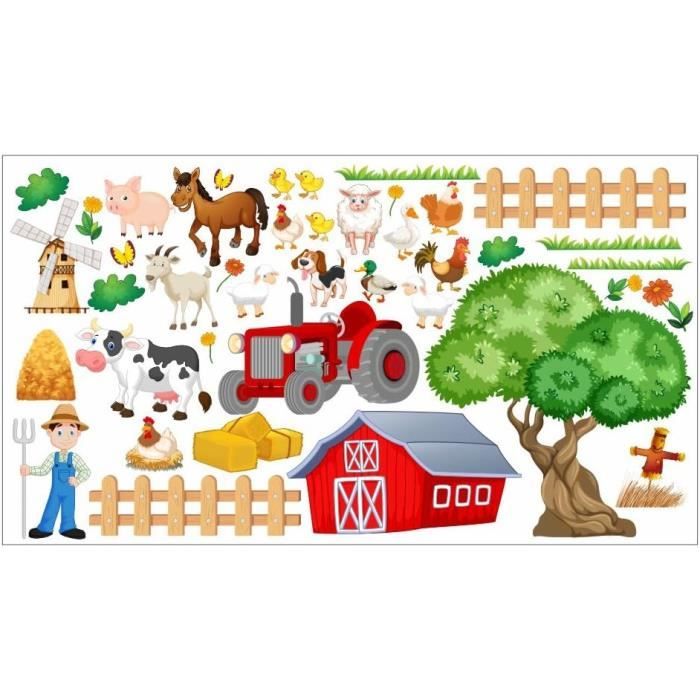 Nikima – 020 Sticker Mural Pour Chambre D'Enfant Motif Ferme Avec Tracteur  Et Animaux Mignons Dont Vache – Disponible En 6 T[u9682] - Cdiscount Maison