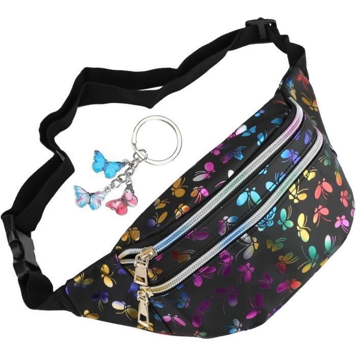 1 sac banane fille, sac banane holographique femme 1 chaîne de sac papillon, femme, avec décoration papillon, sac banane pour