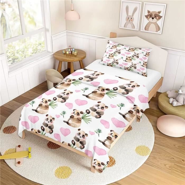Parure De Lit Enfant Panda Housse De Couette 120X150 Cm Et Taie
