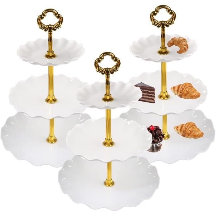 Support Métal élégant Présentoir à Gâteau 3 Étages Acier Noir Rotatif 360° - 24.8x16x26.3cm - Pour Desserts, Pâtisseries, Fruits Presentoir Gâteau Métal