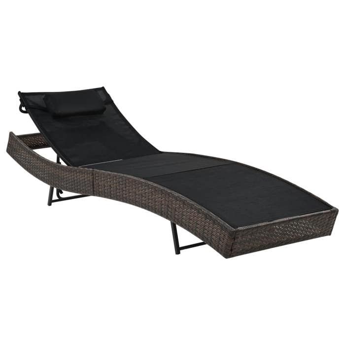 Transat chaise longue bain de soleil lit de jardin terrasse meuble d exterieur avec oreiller resine tressee marron Transat chaise longue bain de soleil lit de jardin terrasse meuble d exterieur avec oreiller resine tressee marron