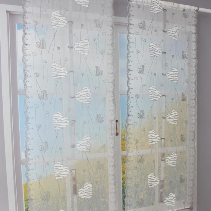 Haperlare Lot de 2 rideaux transparents blancs brodés à motif floral en