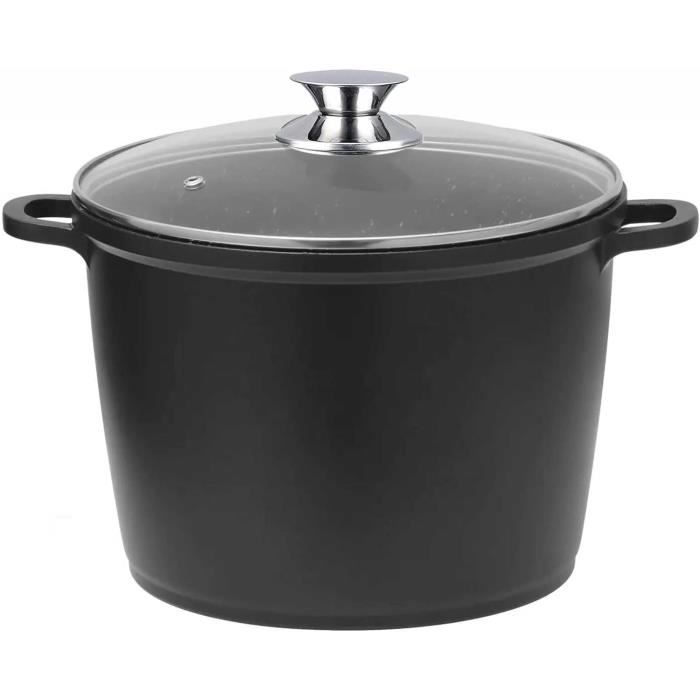 Marmite 10L 28cm Fonte Aluminium Antiadhésive Induction - Avec Couvercle Verre