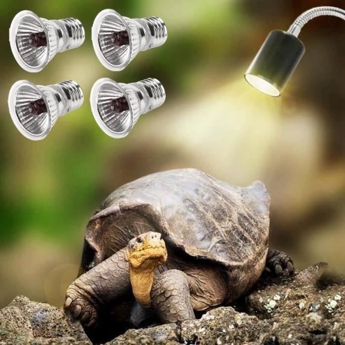 Lampe Reptiles Lampe Tortue Terrestre Chauffante pour Aquarium Éclairages 25W UVA UVB avec Base Longue 360° Rotation