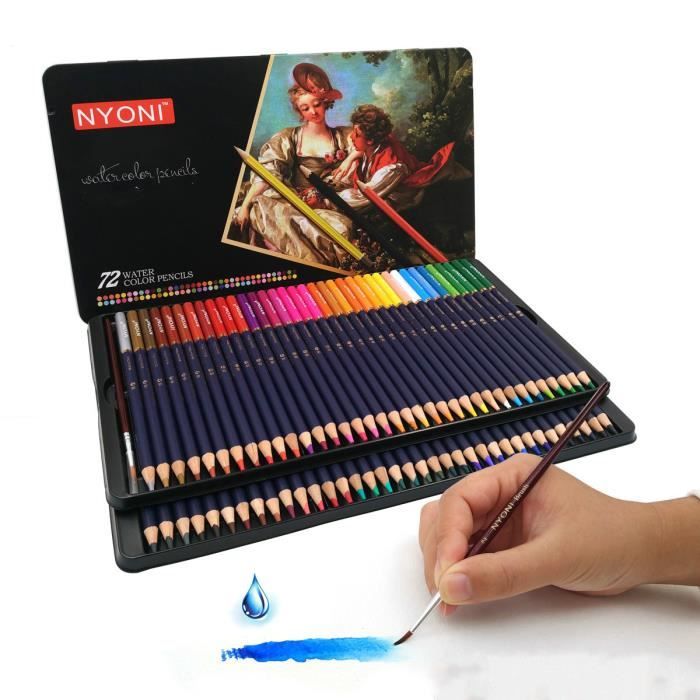 Lot de 72 Crayons de couleur crayon aquarelle avec Boîte d'étain -  Cdiscount Beaux-Arts et Loisirs créatifs