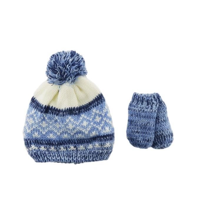 Ensemble Bonnet A Pompon Et Moufles Pour Bebe Garcon 0 A 6 Mois Cdiscount Pret A Porter