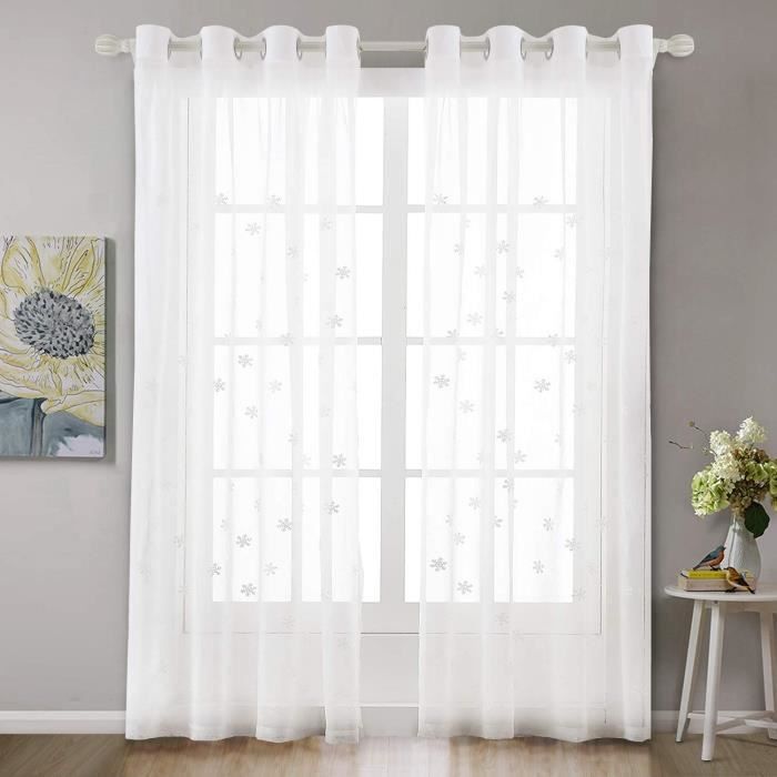 Rideaux Voilage Noël 3D Maison De Neige - Lot De 2, 132x241cm - Tulle Polyester - Pour Salon Chambre