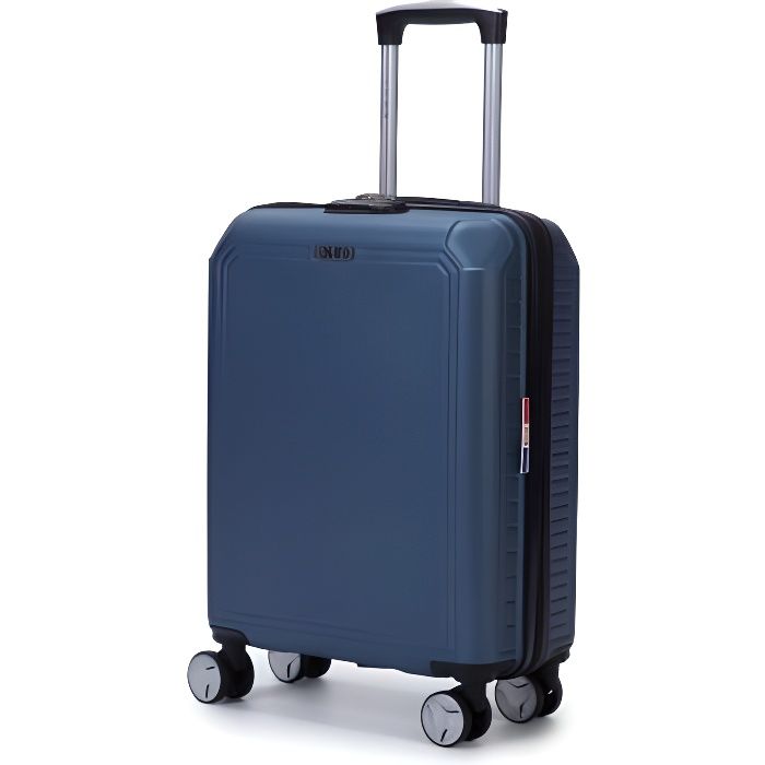 LYS Valise Cabine rigide bleu 55cm ultra légère 4 Roues doublées ABS pour Toutes compagnies