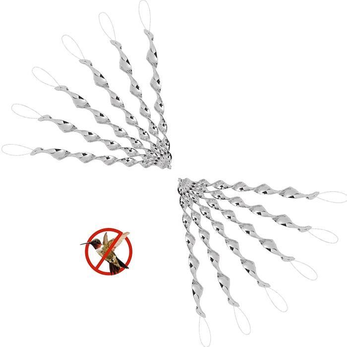 Shuny 12 Pièces Oiseau Répulsif,Répulsif Oiseaux 30 Cm Barre Effaroucheur Oiseaux 360 Degrés Réfléchissant En Spirale Lumineux Argenté