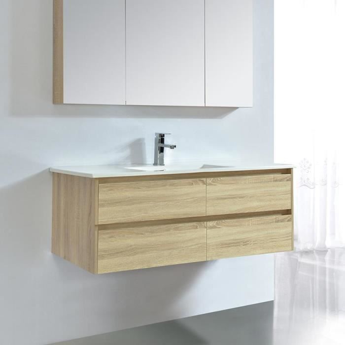 Meuble Salle De Bain Design 120 Cm Limpio Finition Melamine Chene Avec Vasque Ceramique Marron Meuble Seul Marronmeuble Seul Cdiscount Maison