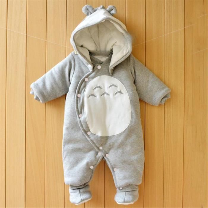 A13378 Nouveau ne bebe Totoro barboteuse japonais Anime infantile coton garcon fille a capuche une piece vetements epais hiver Bebe Cdiscount