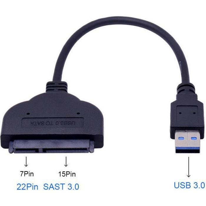 USB 3.0 à SATA 22 broches 2,5 pouces disque dur pilote SSD câble adaptateur  - Cdiscount Informatique