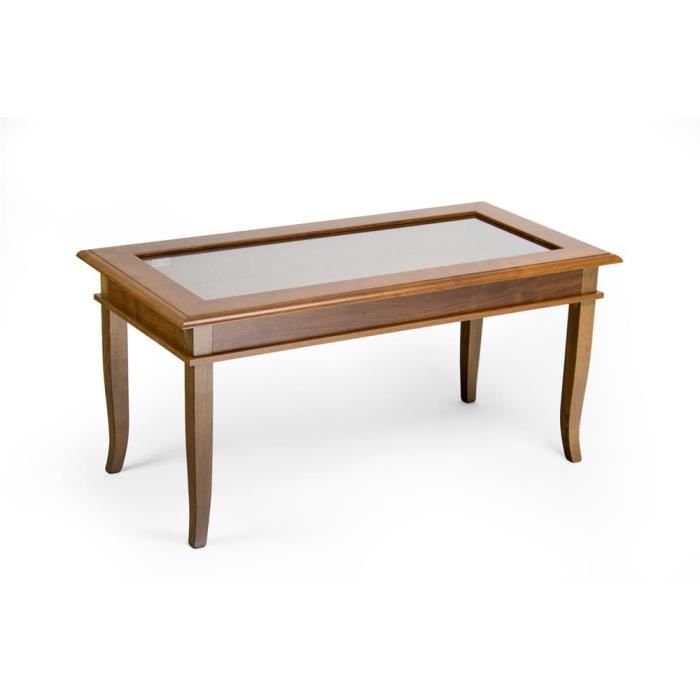 table basse - mobili fiver - classico - noyer - mélaminé/verre - pieds courbes - grande niche