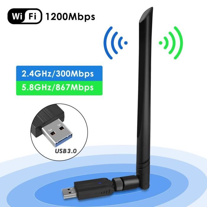 EasyULT Clé WiFi USB 3.0 WiFi Wireless Adaptateur 1200Mbps Dongle 2.4