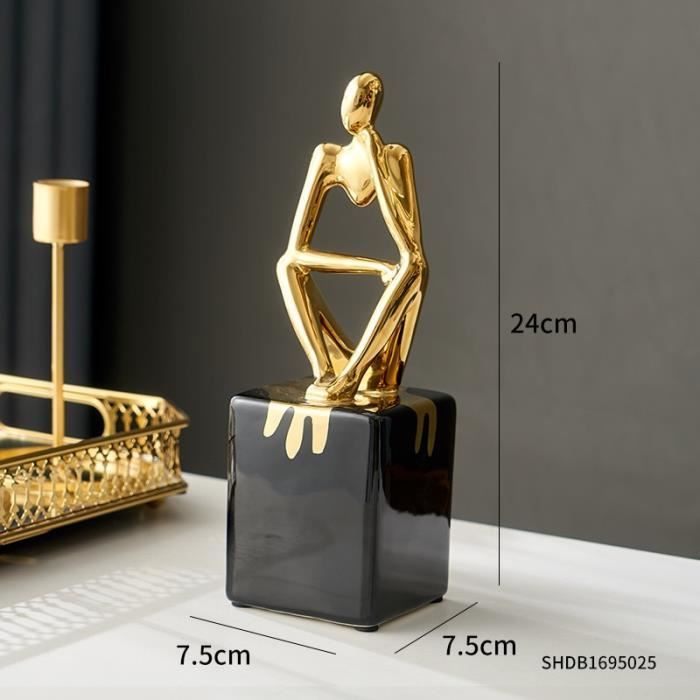 Statue Du Penseur 30 Cm Dorée Et Noire - Sculpture Abstraite Élégante Pour Décoration Intérieure, Salon Moderne Et Bureau