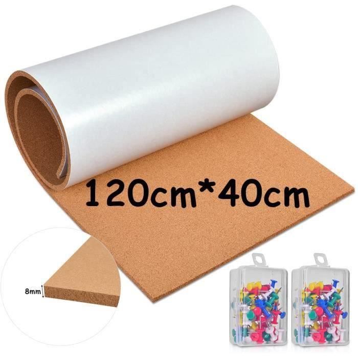 Rouleau De Planche De Liège Naturel 8 Mm D'Épaisseur - Autocollant - 47 X 16 Pouces - Avec 100 Punaises - Pour Mur, Bureau, DIY - 8