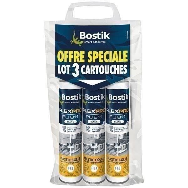 BOSTIK Lot de 3 Mastic colle flexpro PU811 - 300ml - Blanc