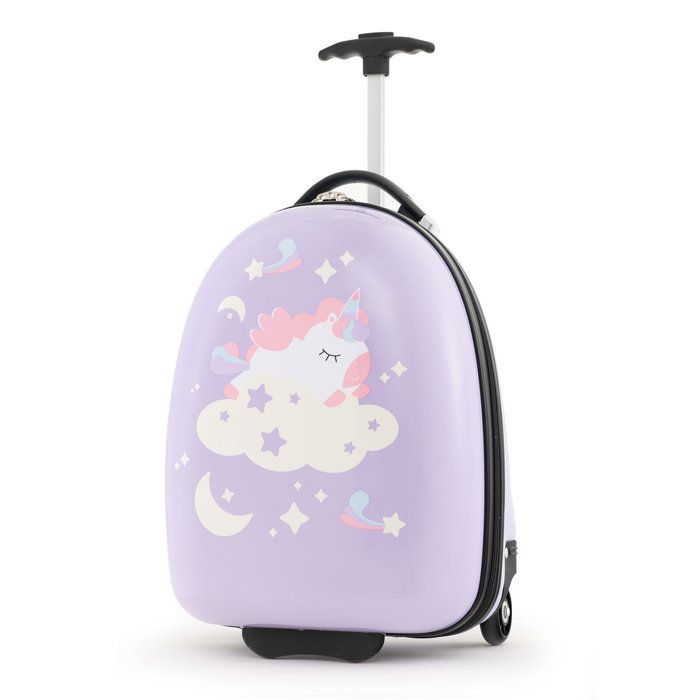 costway 16’’ valise enfants à roulettes avec poignée en aluminium à 2 niveaux, coque rigide, voyages en avion, licorne