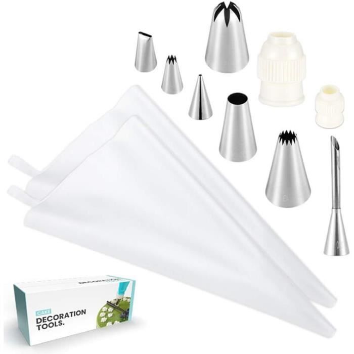XOPOZON Lot de 10 grandes douilles à douille, 7 douilles à gâteau et 3 douilles à gazon, outils de décoration de gâteau en acier inoxydable pour la pâtisserie, les gâteaux, les cupcakes