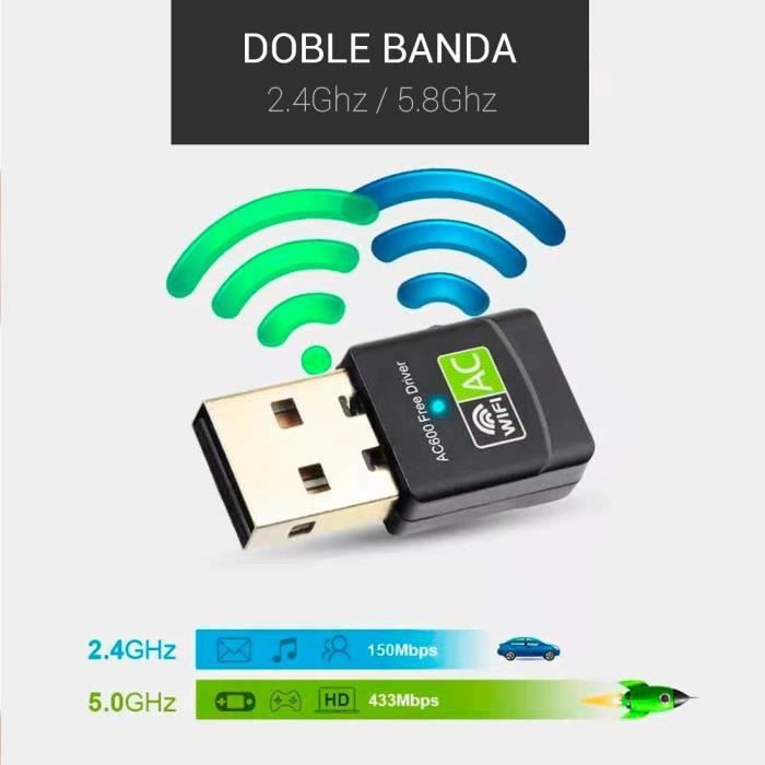 Adaptateur WiFi USB 600Mbps Double Bande 2.4G/5GHz - Mini Récepteur Pour PC Portable, Plug And Play
