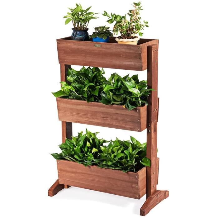 GOPLUS Étagère à Fleurs en BoisSupport de Pots de Fleurs à 3 Niveaux Amovibles Hauteur et Inclinaison Ajustable73 x 38 x 105 CM