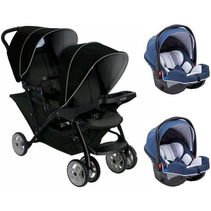 Poussette double evolutive Graco Stadium Duo black grey 2 coques Snugride i size Ink Cdiscount Puericulture Eveil bebe