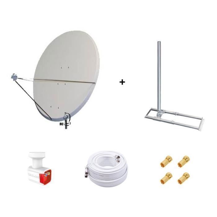 Kit Antenne Parabolique Téléves 63cm Aluminium Premium Pour Astra - Câble 20m + Connecteurs + LNB Inclus
