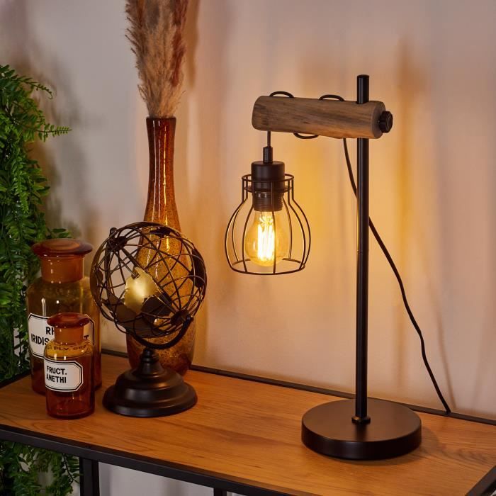 Lampe de table - HOFSTEIN - Aprica - Métal/Bois - Noir/Marron - Abat-jour réglable Lampe de table - HOFSTEIN - Aprica - Métal/Bois - Noir/Marron - Abat-jour réglable