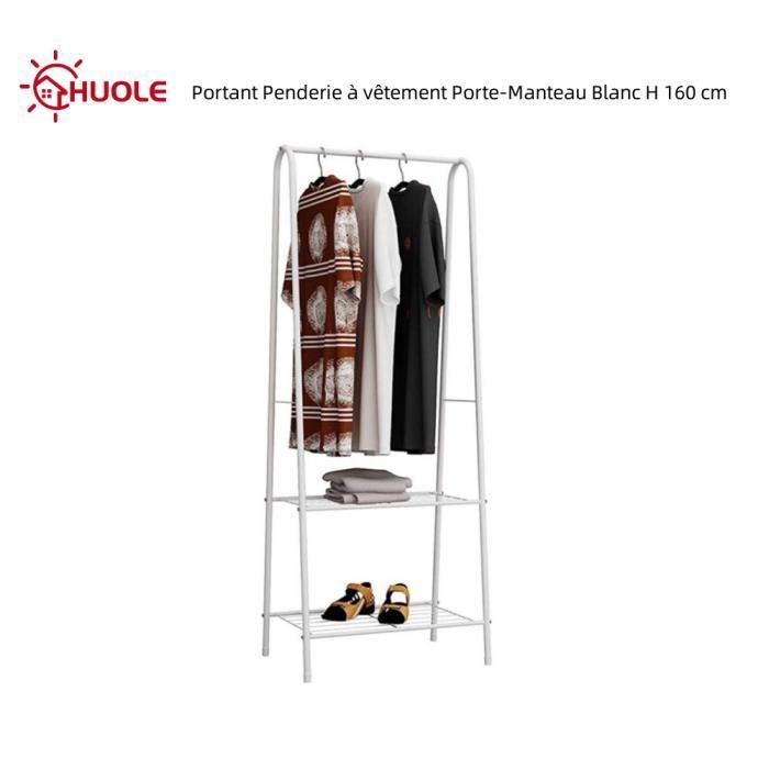 HUOLE Portant Penderie à vêtement Porte-Manteau Avec deux étagères Blanc H 160 cm