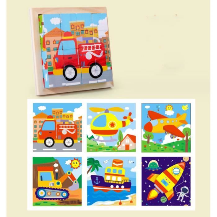 Puzzle En Bois 6-en-1 Pour Enfants – Animaux, Cube, 9 Pièces, Débutant, 18 Mois+