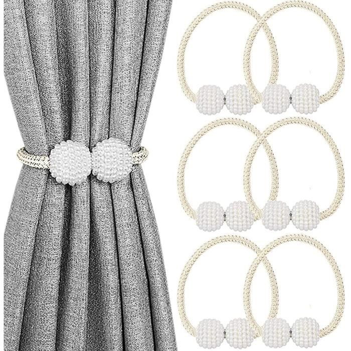 Oenothera Lot De 6 Embrasses Rideaux Magnétiques Perles – Blanc Élégant, Sans Percer, Pour Salon Chambre Bureau