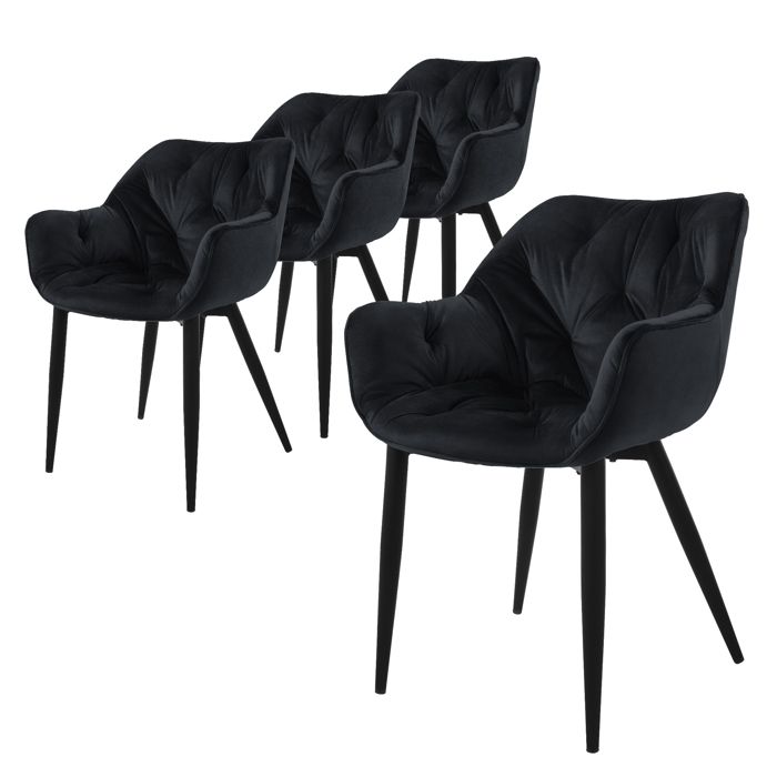 ML-Design Chaise de salle à manger set de 4 pièces noir Chaise de cuisine avec assise rembourrée en velours épais pieds