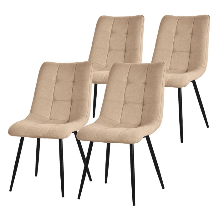 ML-Design Chaises de salle à manger set de 4 marron clair chaises salon avec revêtement en tissu pieds métalliques noirs dossier ML-Design Chaises de salle à manger set de 4 marron clair chaises salon avec revêtement en tissu pieds métalliques noirs dossier