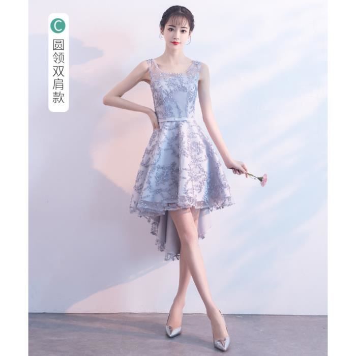 Robe Soiree Court Dentelle Chiffon Chic Ete Femmes Fille Pour Ceremonie Mariage Cocktail Anniversaire Gala Gris Wk741 Gris Achat Vente Robe De Ceremonie Cdiscount