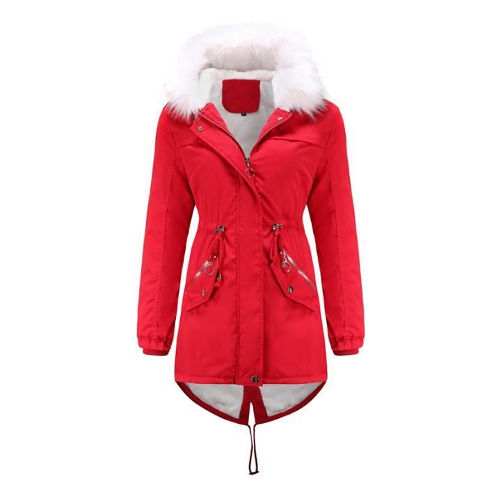Parka Femme Rouge Chaud d Hiver Coton et Polyester Taille S M L XL XXL XXXL XXXXL