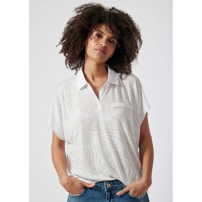 Polo blanc femme KAPORAL FUR Manches courtes Col polo Bijoux Badge metallique Ecru Cdiscount Pret a Porter