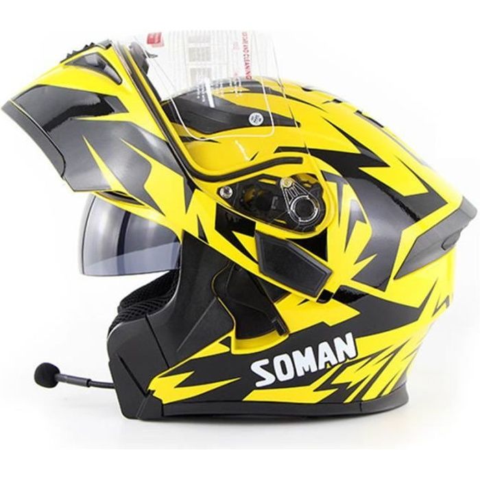 Casque de moto modulable double lentilles casque Bluetooth de sécurité  hommes casque de scooter femmes, Troisième œil jaune