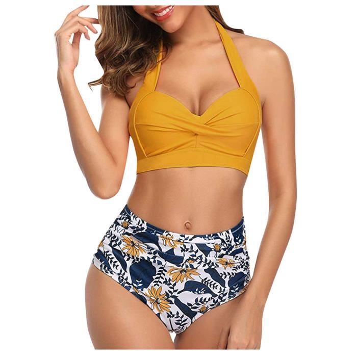 Maillot de bain vintage femme deux pi ces r tro licou fronc
