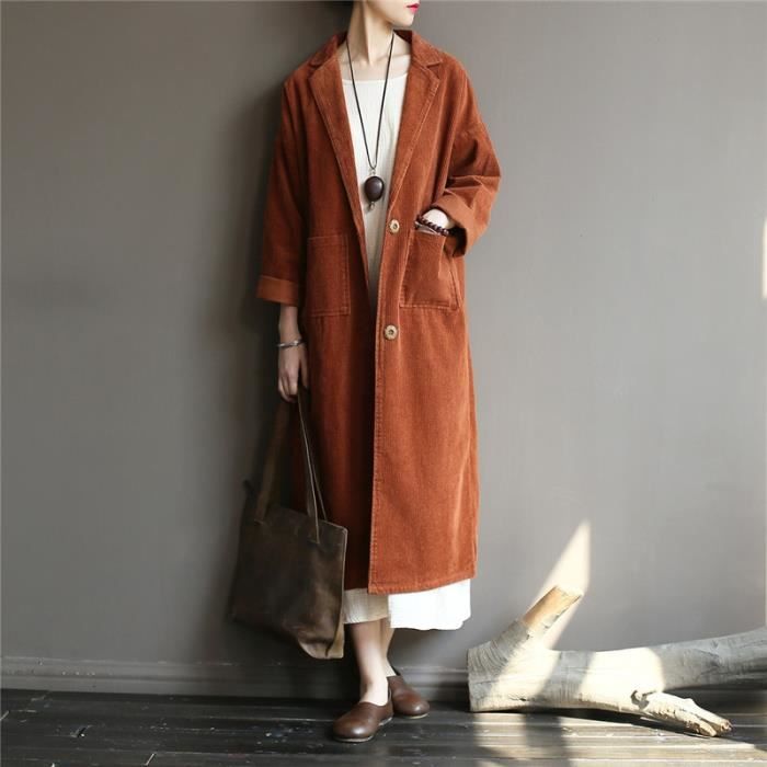 Manteau long velours shop cotelé femme