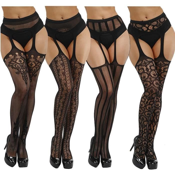 Lingerie sexy,Collant en résille sans entrejambe pour femmes, bas
