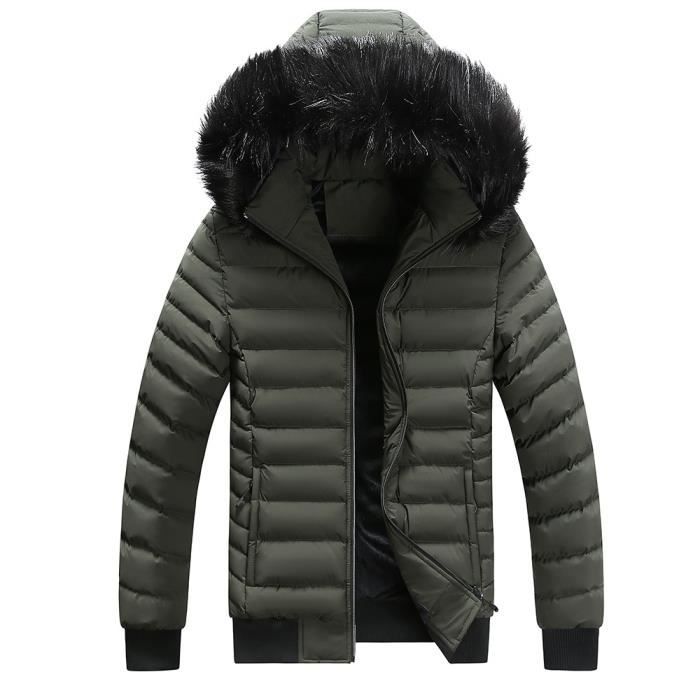 Doudoune Homme Capuche fausse fourrure amovible Manches longues poignet elastique Chaud Hiver Vert Vert Cdiscount Pret a Porter