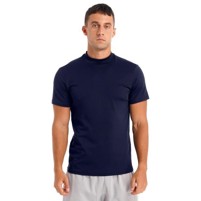 YONGHS Maillot de Corps Homme Tee-shirt Manches Courtes Mock Neck Undershirt M-XXL