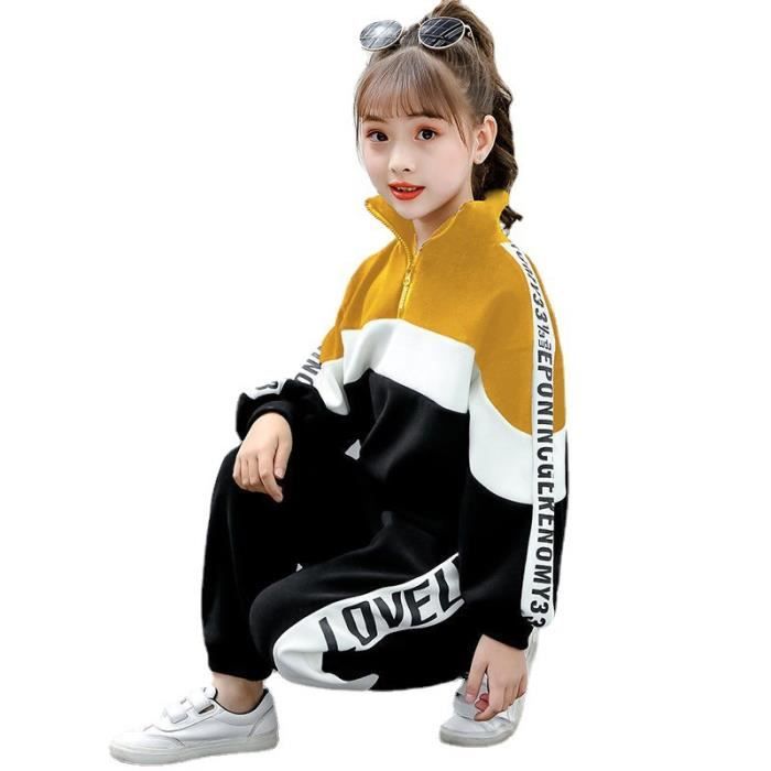 ensemble de vêtements pour filles Costume de sport d'automne et d'hiver  pour enfants Jaune