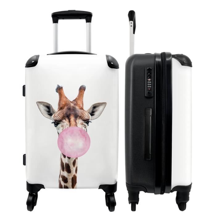 grand valise noboringsuitcases.com® - bagage léger - 4 roues - 90 litres - valise de voyage - rose - enfants - girafe - chewing-gum